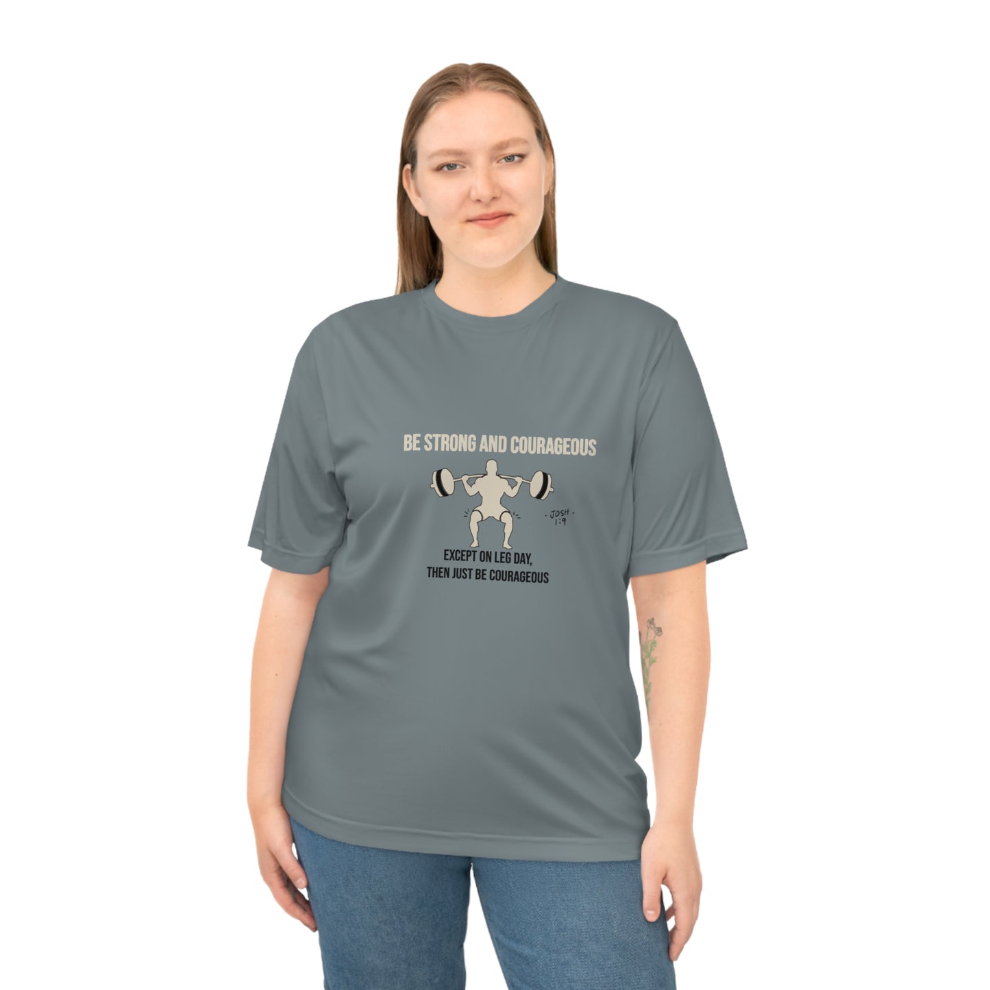 Bold Workout Tee | Be Strong and Courageous Silhouette Design