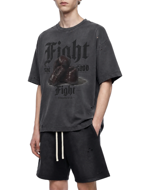 GB008 - FIGHT THE GOOD FIGHT | vintage washed distressed boxy Tee