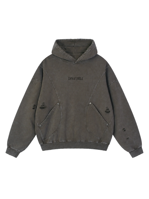 GB001 - GYM//BIBLE | distressed panel-pocket Hoodie