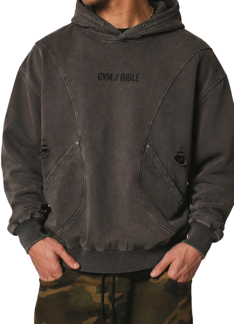 GB001 - GYM//BIBLE | distressed panel-pocket Hoodie