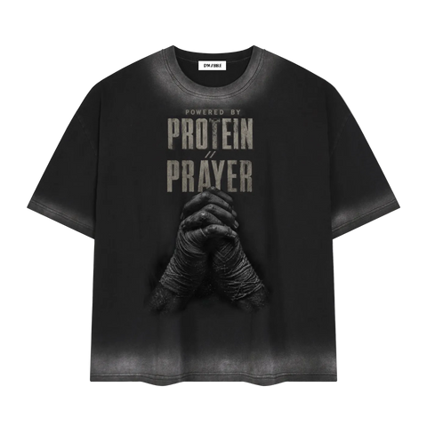 GB005 - POWERED BY PROTEIN & PRAYER | vintage wash boxy Tee