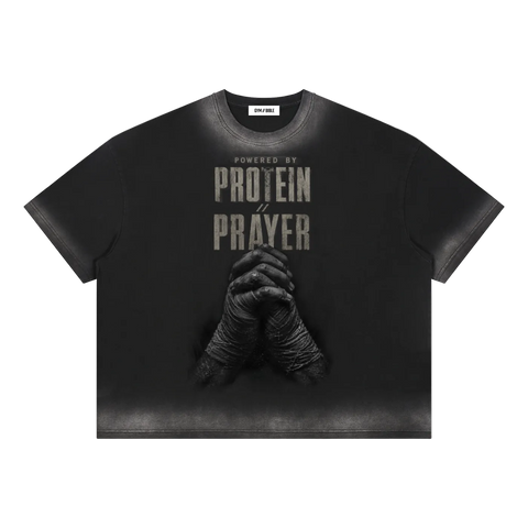 GB005 - POWERED BY PROTEIN & PRAYER | vintage wash boxy Tee